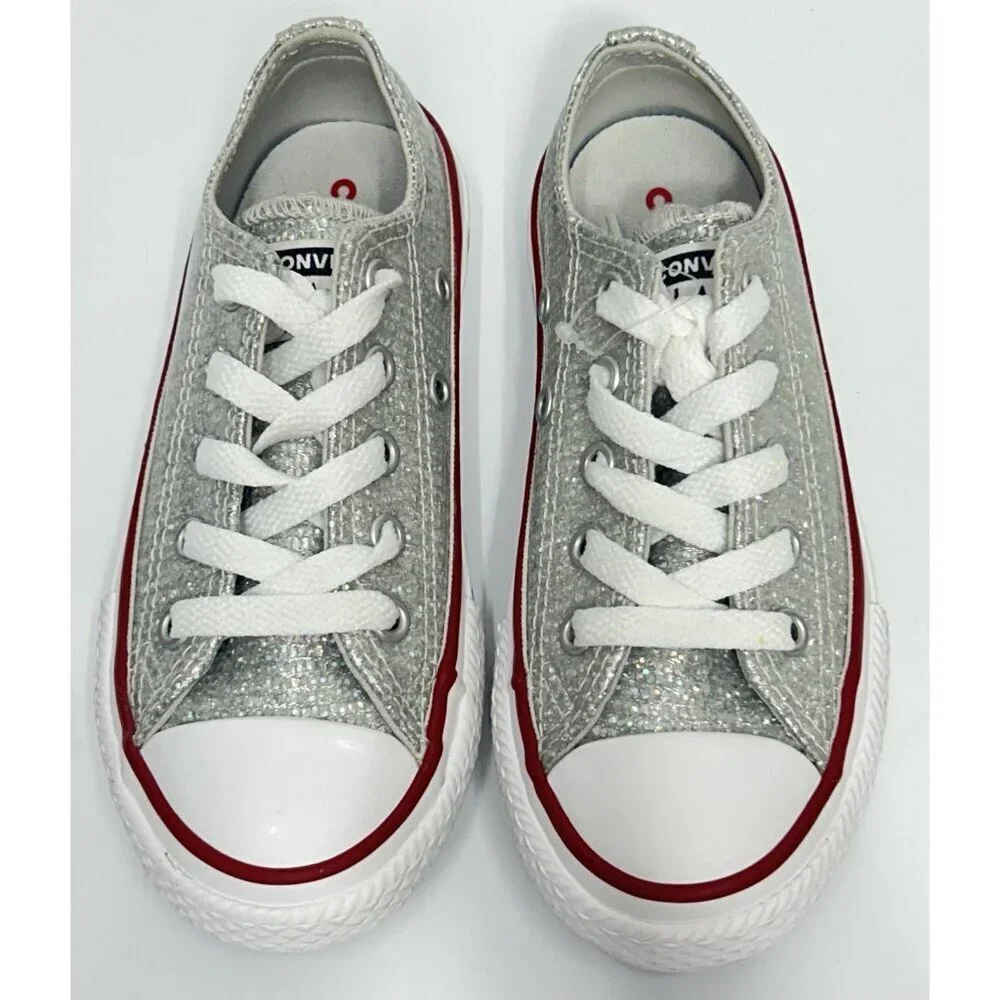 NEW Converse Chuck Taylor All Star Low Top Sparkle Silver Glitter Size Junior 11